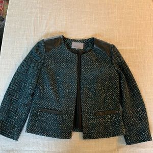 Tweed blazer with leather accents